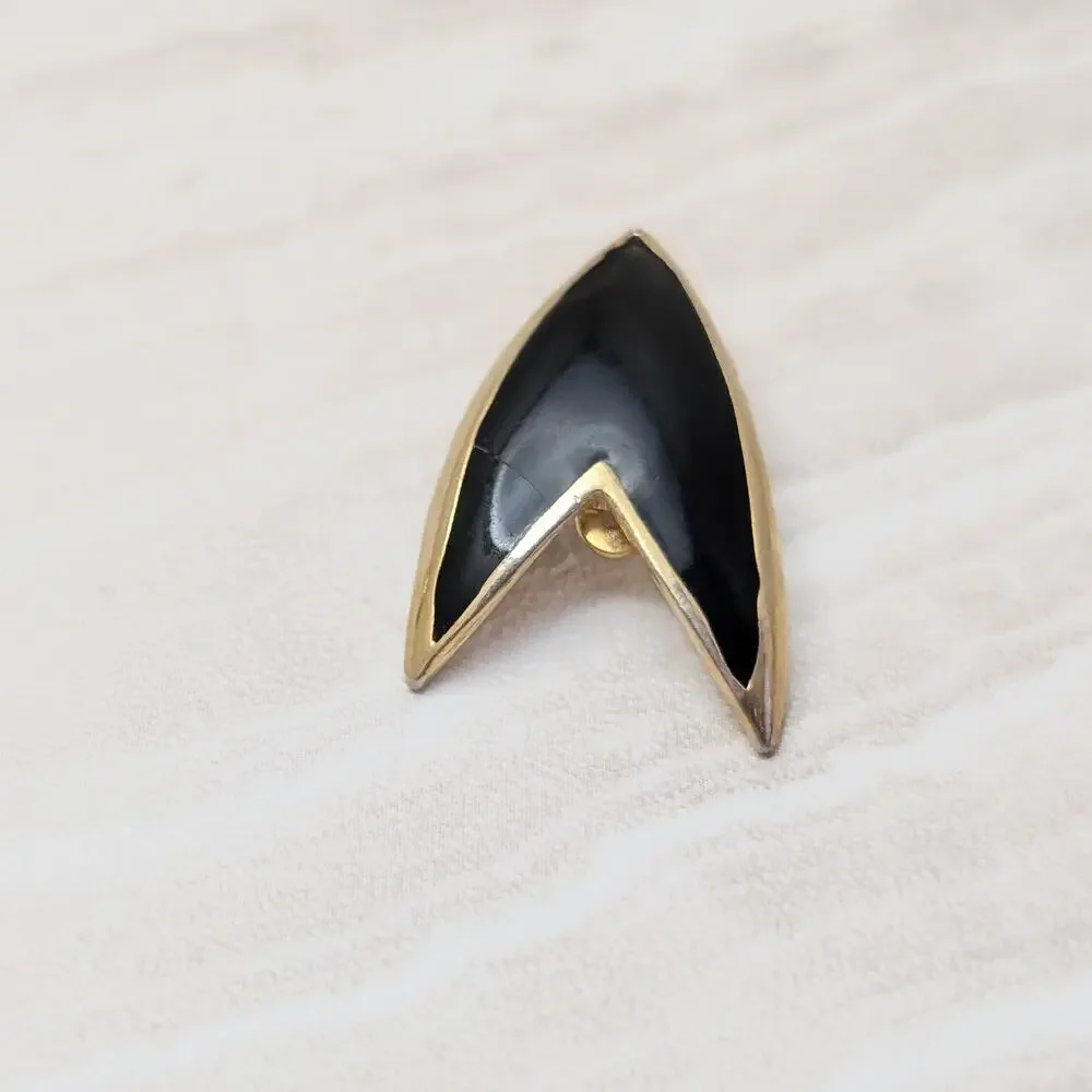 Vintage Clip On Earrings Black & Gold Stylish Retro Statement - Fair Condition